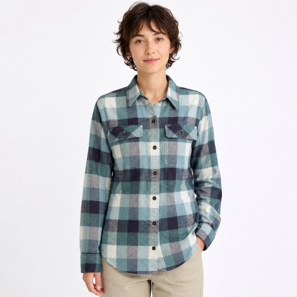 Patagonia Organic Cotton Flannel Shirt Womens Small Teal Plaid Button Down